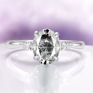 Oval Cut Simulated Gray Diamond Ring in Sterling Silver
