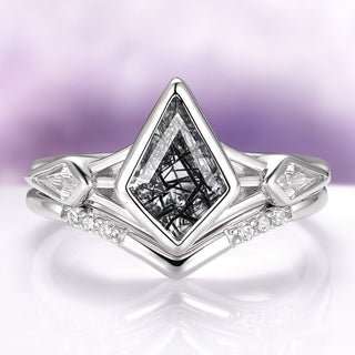 Celtic Kite Black Rutilated Quartz Engagement Ring Set in Sterling Silver