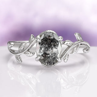 Natural Herkimer Diamond Leaf Engagement Ring in Sterling Silver