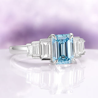 Art Deco Emerald Cut Aquamarine Engagement Ring in Sterling Silver
