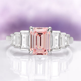 Art Deco Emerald Cut Morganite Engagement Ring in Sterling Silver