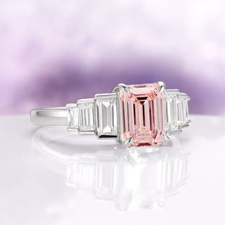 Art Deco Emerald Cut Morganite Engagement Ring in Sterling Silver