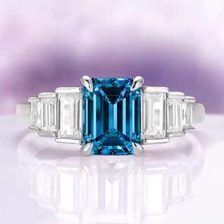 Art Deco Natural London Blue Topaz Engagement Ring in Sterling Silver