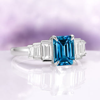 Art Deco Natural London Blue Topaz Engagement Ring in Sterling Silver