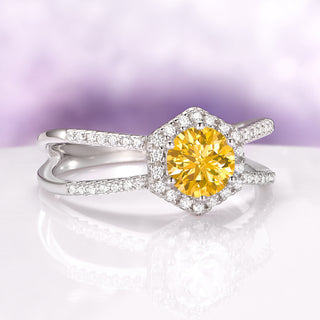 Hexagon Split Shank Natural Citrine Ring in Sterling Silver