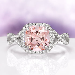 Flair Cushion Cut Morganite Twisted Engagement Ring in Sterling Silver