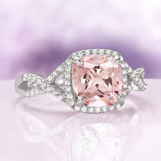 Flair Cushion Cut Morganite Twisted Engagement Ring in Sterling Silver