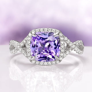 Flair Cushion Cut Natural Amethyst Ring in Sterling Silver