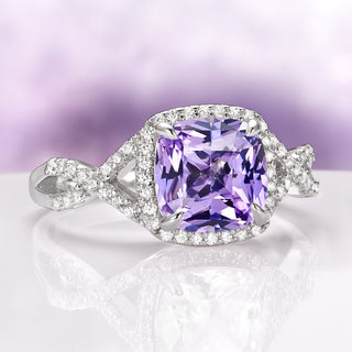 Flair Cushion Cut Natural Amethyst Ring in Sterling Silver