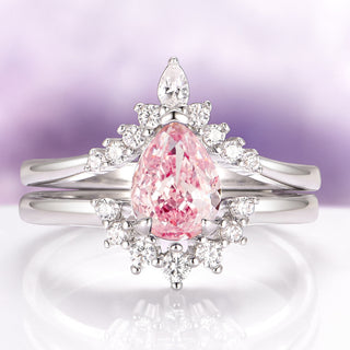 Lunette Teardrop Pink Tourmaline Engagement Ring Set in Sterling Silver