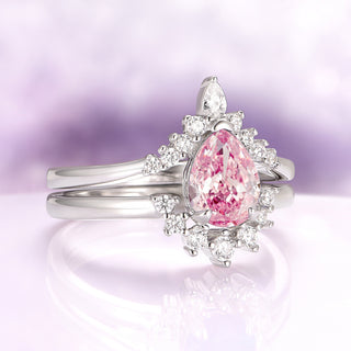 Lunette Teardrop Pink Tourmaline Engagement Ring Set in Sterling Silver