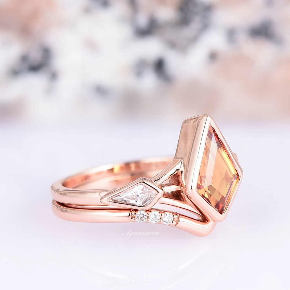 Celtic Orange Sapphire Ring Set- 14K Rose Gold Vermeil