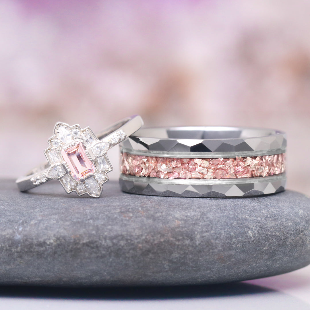 Crushed Morganite Wedding Band- 8MM Tungsten