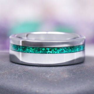 Natural Crushed Malachite Inlay Wedding Band- 8MM Tungsten