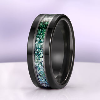 Green Moss Agate Wedding Band in Two Tone Black Tungsten Carbide (8mm)