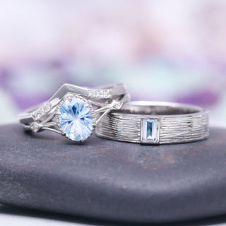 Rustic Aquamarine Wedding Band- 14K White Gold