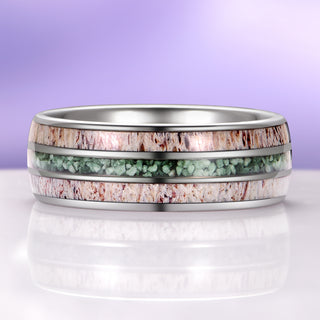 Elk Antler & Moss Agate Tungsten Carbide Wedding Band (8mm)