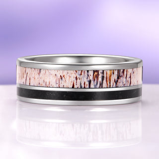 Elk Antler & Black Obsidian Tungsten Carbide Wedding Band (8mm)