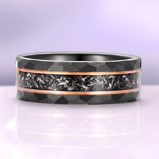 Galaxy Meteorite Hammered Wedding Band in Two-Tone Black Tungsten Carbide (8mm)