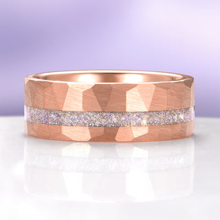 Moonstone Hammered Wedding Band in Rose Gold Tungsten Carbide (8mm)