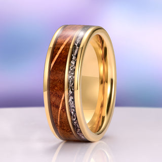 Whiskey Barrel Meteorite Tungsten Ring – Gold Men's Band