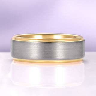 Minimalist Tungsten Wedding Ring- Two-Tone Silver & Gold Band (8mm)