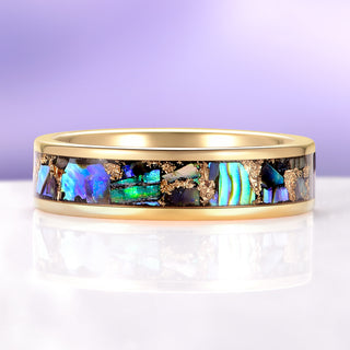 Natural Paula Shell Wedding Band in Yellow Gold Tungsten (6MM)