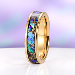 Natural Paula Shell Wedding Band in Yellow Gold Tungsten (6MM)