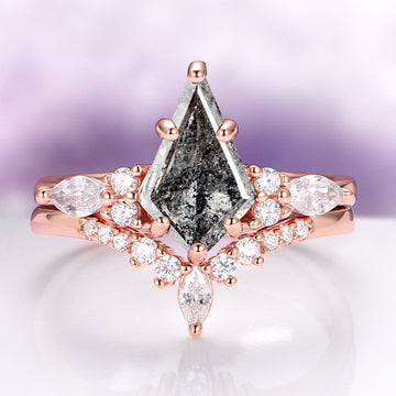 Skye Kite® Natural Herkimer Diamond Engagement Ring Set in 14K Solid Rose Gold by Aquamarise Gold featuring a kite-cut Herkimer diamond with pear and round accent stones in rose gold.