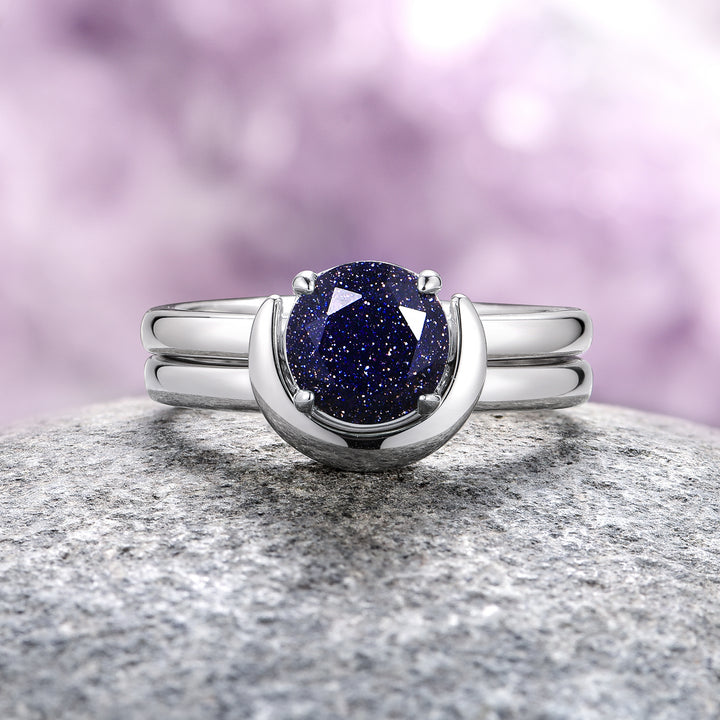 Starry Night Crescent Moon Couples Ring