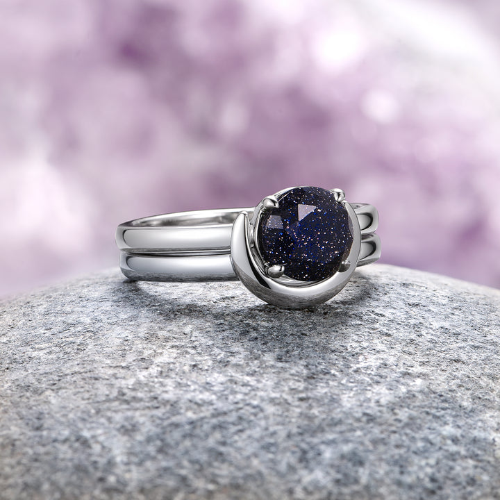 Crescent Moon Starry Night Engagement Ring Set- 14K White Gold