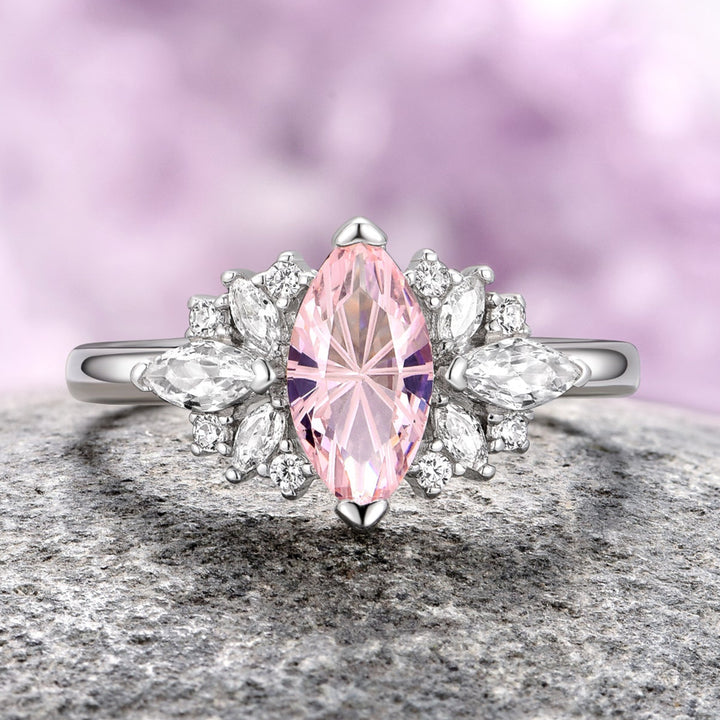 Marquise Fantasy Cut Morganite Ring- Sterling Silver