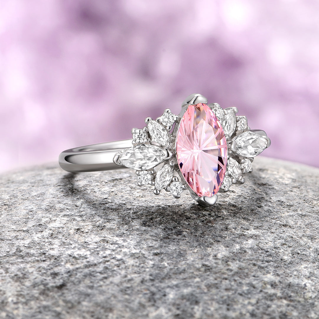 Fantasy Marquise Cut Morganite Engagement Ring- 14K White Gold