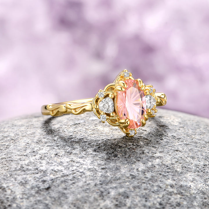 Esme Star Cut Morganite Ring- 14K Solid Yellow Gold