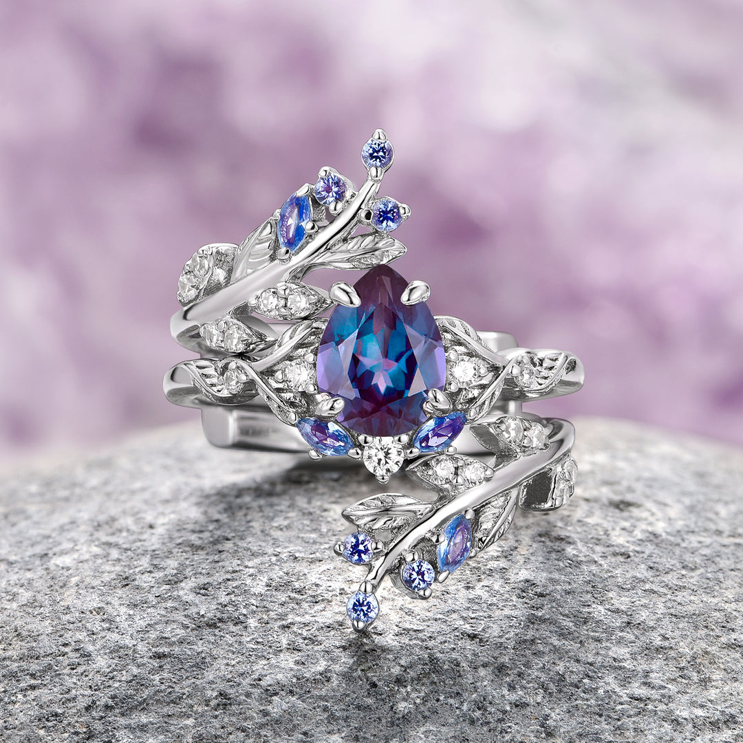 Wisteria Alexandrite Leaf Couples Ring