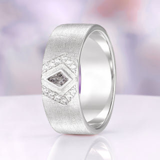 Kite Cut Natural Herkimer Diamond Men's Wedding Band in Sterling Silver (8mm)