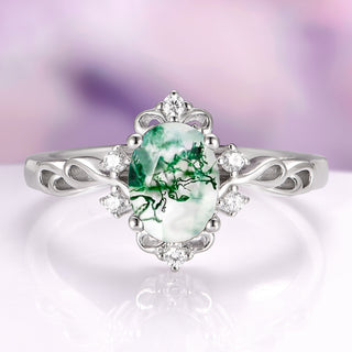 Green Moss Agate Woodland Twirl Ring in Sterling Silver