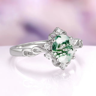 Green Moss Agate Woodland Twirl Ring in Sterling Silver