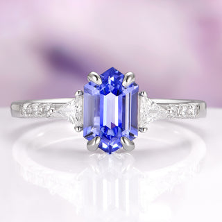 Violet Hexagon Lab Sapphire Ring in Sterling Silver