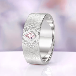 Morganite & Lab Diamond Wedding Band in 14K White Gold (8mm)