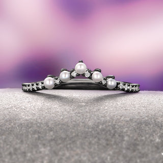 Briar Natural Red Garnet & Pearl Ring Set in Black Ruthenium