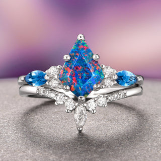 Skye Kite® Blue Fire Opal & Topaz Engagement Ring Set- 14K White Gold