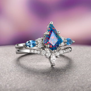 Skye Kite® Blue Fire Opal & Topaz Engagement Ring Set- 14K White Gold