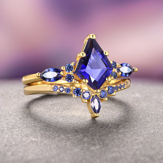 Skye Kite®  Blue Sapphire Ring Set- 14K Solid Yellow Gold