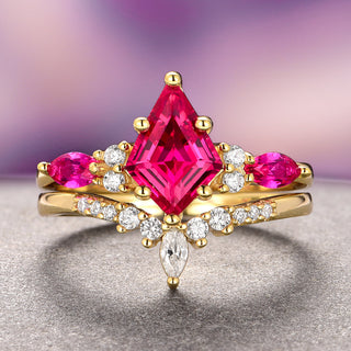 Skye Kite® Ruby Engagement Ring Set- 14K Solid Yellow Gold