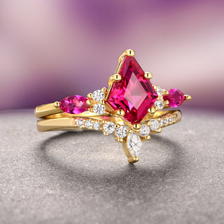 Skye Kite® Ruby Engagement Ring Set- 14K Solid Yellow Gold