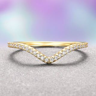 Chevron Stacking Wedding Band- 14K Solid Yellow Gold