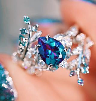 Wisteria Alexandrite Fairy Leaf Ring in Black Ruthenium (Two Piece)