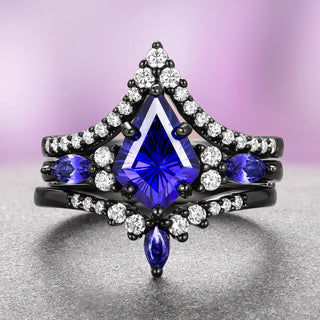 Skye Kite® Cornflower Sapphire Ring Set- Black Ruthenium