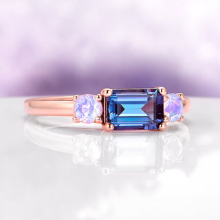 Minimalist Alexandrite & Moonstone Ring in 14K Rose Gold Vermeil